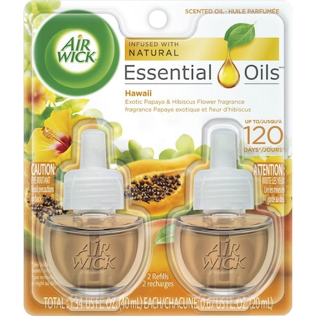 Air Wick Scented Oil Refills, 0.67oz, Hawaii Papaya/Hibiscus, OE, PK 2 RAC85175